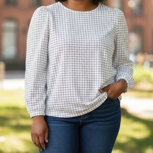 Adrianna Papell White Grid Blouse